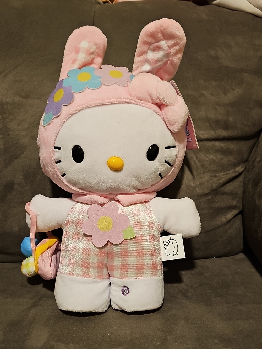 Sanrio Hello Kitty Pink & White Bunny Plush with Floral Accents